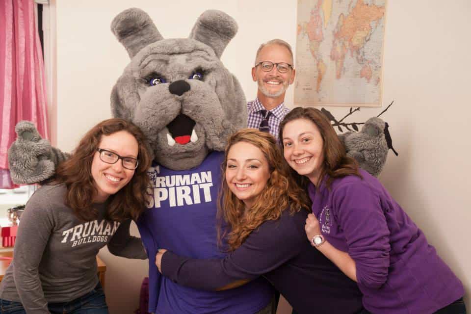 Spirit Day - Spike, President Paino and Truman students celebrating Spirit Day on April 3, 2015