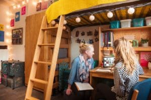 Students studying in dorm room