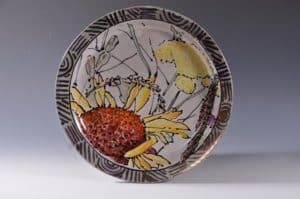 Wynne Wilbur, Flower, 2017, Majolica on terracotta, slip