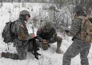 Students participating in a lab in the snow