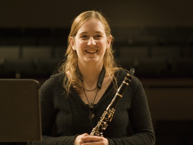 Clarinetist Becky Harman performing in studio class