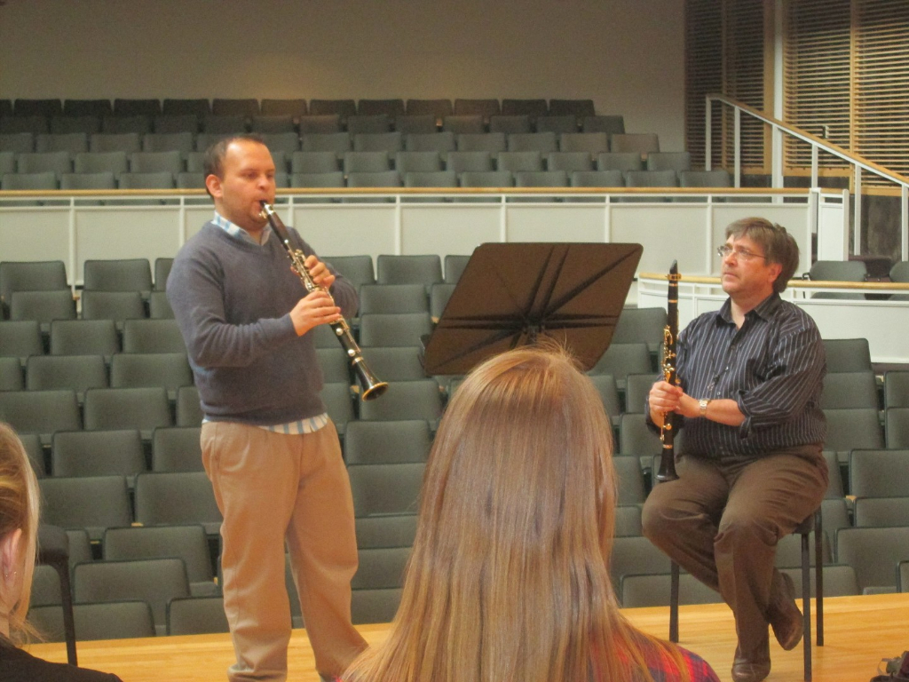 Costa Rican graduate student Luis Viquez performing in a master class with guest artist Bil Jackson