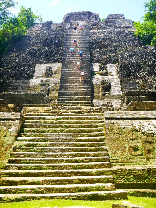 Students Climbing the High Temple in Belize