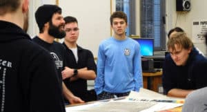 Josh Winkler, internationally exhibiting artist and printmaking sharing his work with Printmaking class