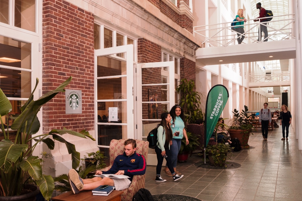 Starbucks is located on the main level in Pickler Memorial Library