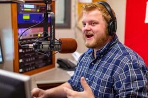 Student on-air at University radio station