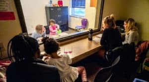 Students working with children in Truman's Speech and Hearing Clinic