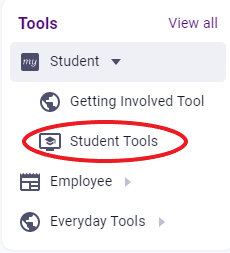 Early Bird registration step 3. Select Student Tools under the Tools menu.