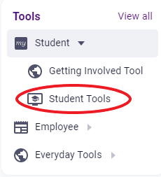 Early Bird registration step 3. Select Student Tools under the Tools menu.
