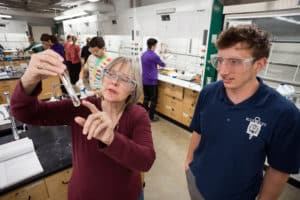 Chemistry professor and student in lab