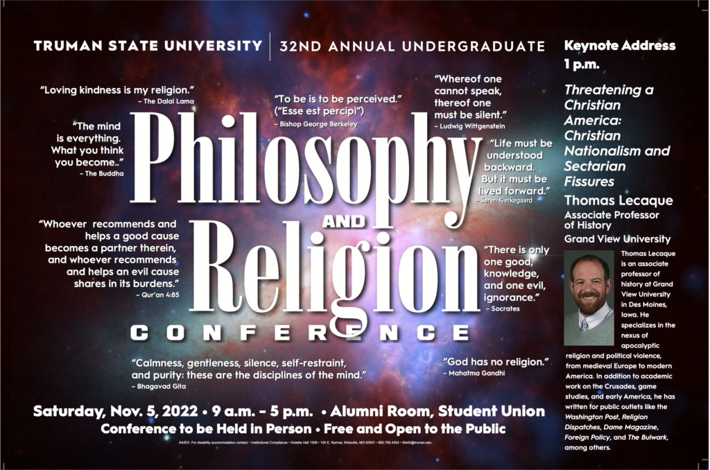 2022 Philosophy and Religion Undergraduate Conference, November 5, 2022, 9 a.m.-5 p.m., Alumni Room in Student Union Building Free and Open to the Public